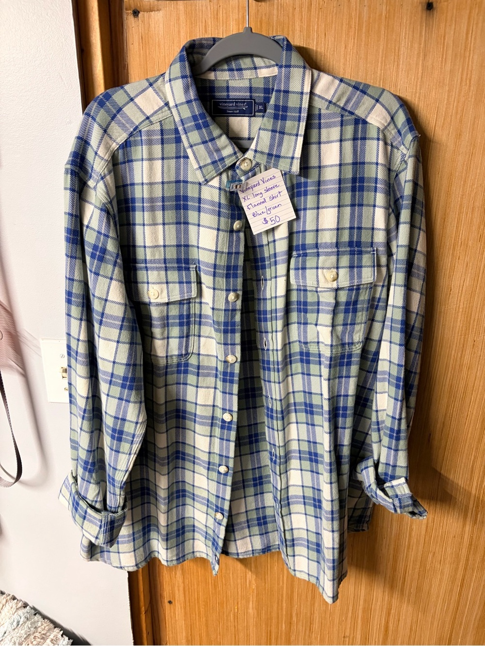 Vineyard Vines Blue and Cream Plaid Button-Down Shirt
